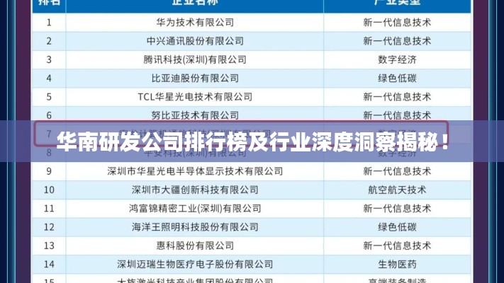 华南研发公司排行榜及行业深度洞察揭秘!