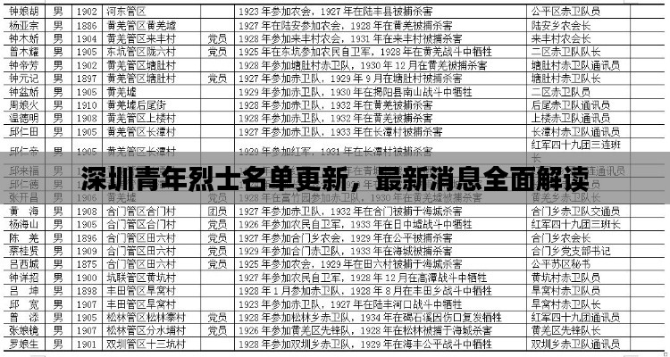 深圳青年烈士名单更新,最新消息全面解读