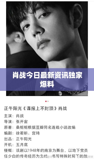 肖战今日最新资讯独家爆料